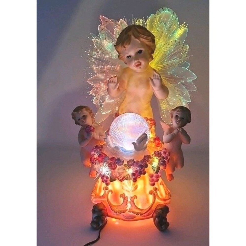 Vintage Fiber Optic Angel Cherub Lamp Color Changing Lighted Garden Statue 14" - Picture 5 of 5